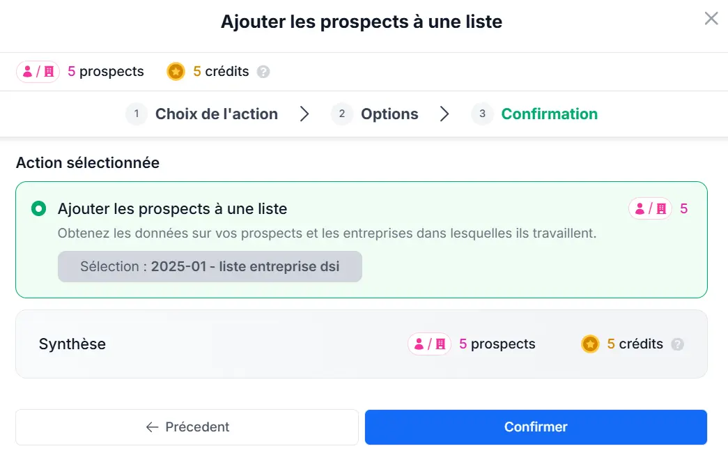 Ajouter les prospects dans une liste
