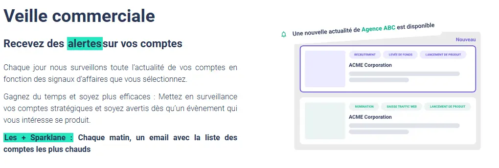 Système d'alertes en fonction des signaux d'affaires sélectionnés