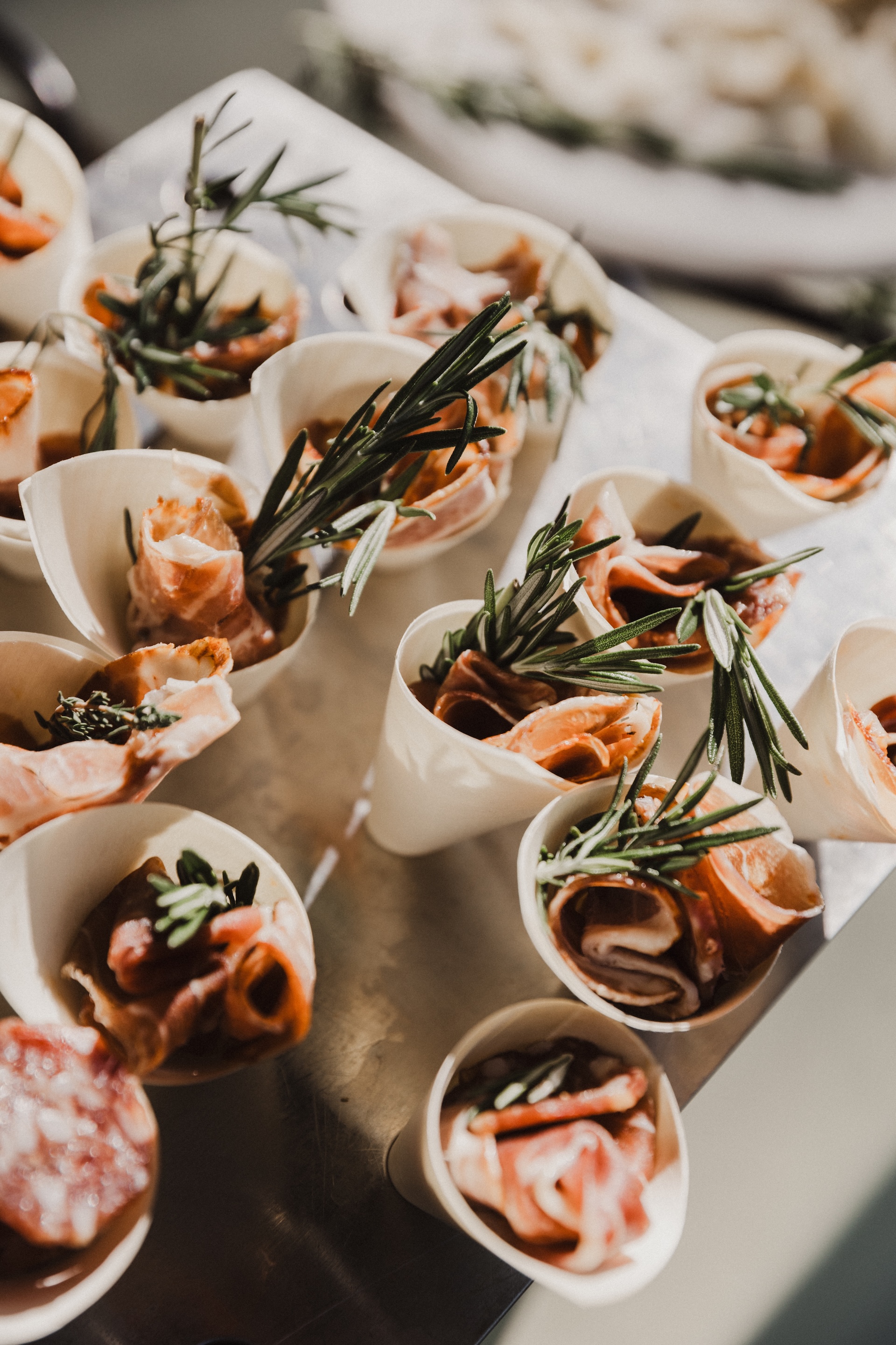 Peachtree's prosciutto cones, part of an antipasti station