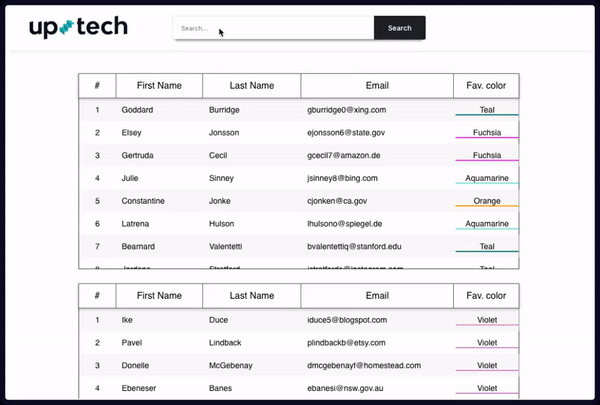 demonstration of the custom search box