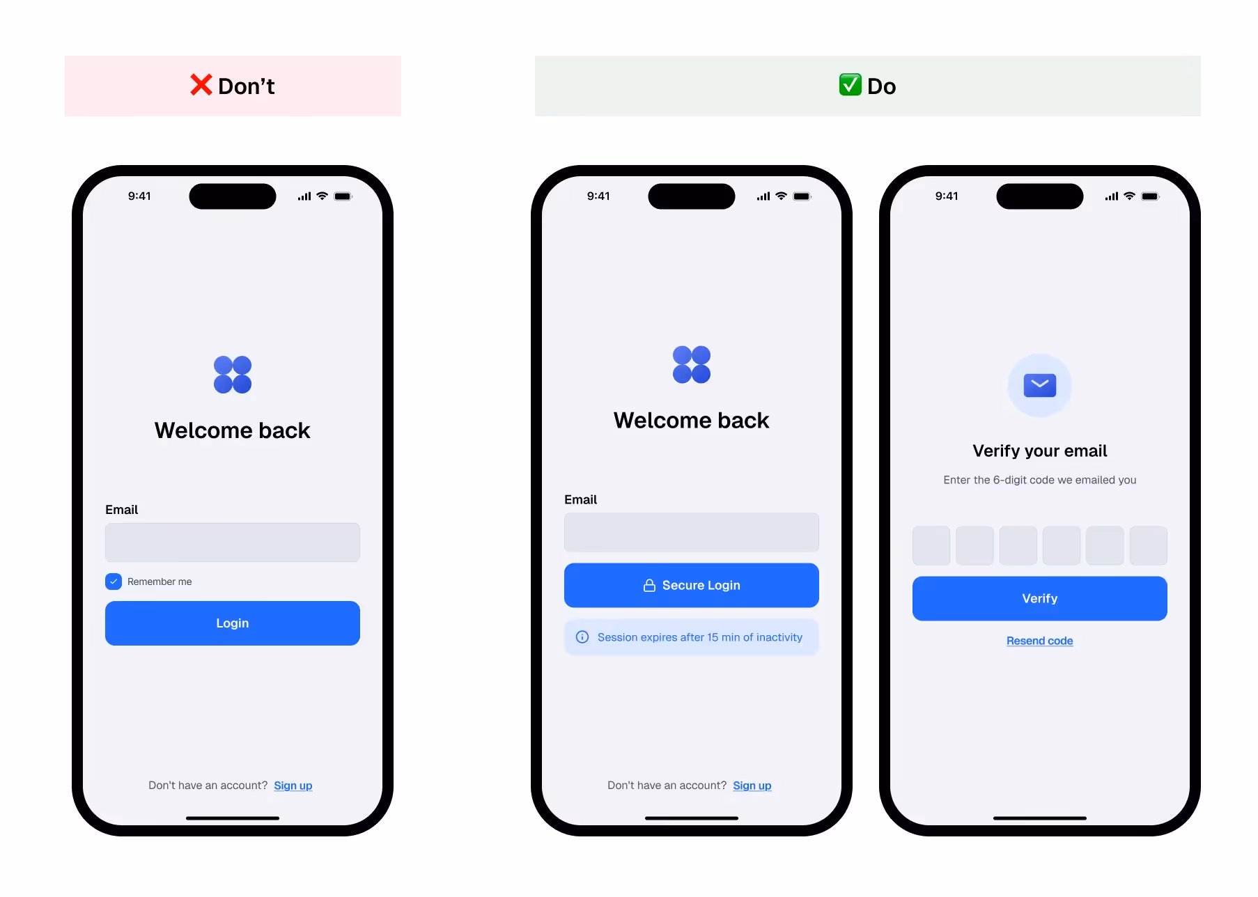 Examples of bad and best practices of authentication implementation for a healthcare mobile app