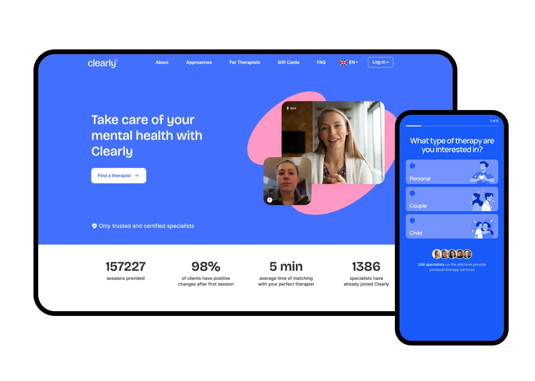 Examples of Clearly web and mobile interfaces