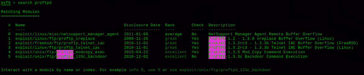 screenshot of metasploit matching modules for a blog post about metasploit and its use as a penetration testing tool