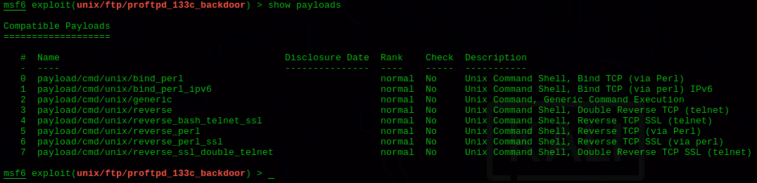 screenshot of metasploit compatabile payloads for a blog post about metasploit and its use as a penetration testing tool