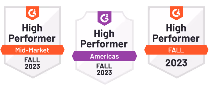 three High Performer badges for Fall 2023 from G2