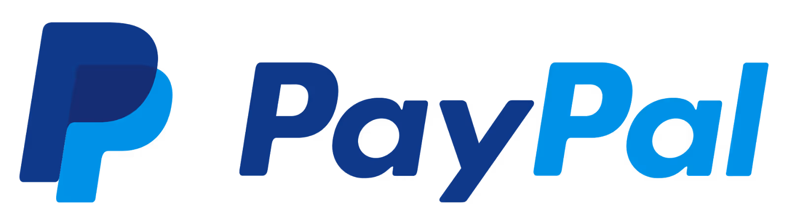 PayPal logo with overlapping dark and light blue letter P and the word PayPal in blue text.