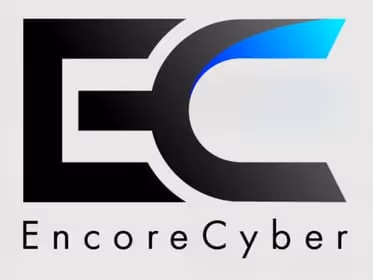 Encore Cyber logo with stylized black and blue letters E and C on a gray background.