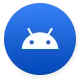White Android robot icon centered on a blue circular background.