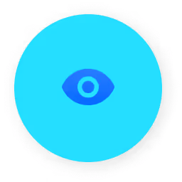 Blue eye icon centered on a bright cyan circular background with a subtle drop shadow.