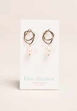 Real Water Pearl Double Hoop Studs
