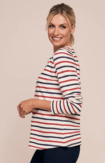 Crew Neck Button Detail Top