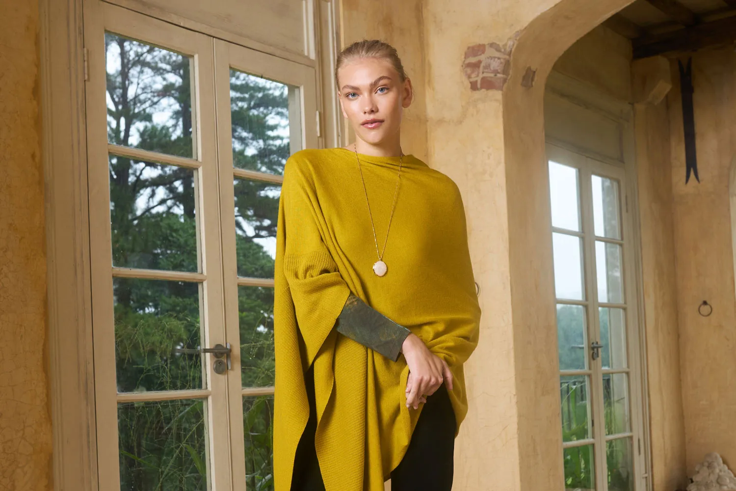 Chartreuse Ribbed Merino Poncho