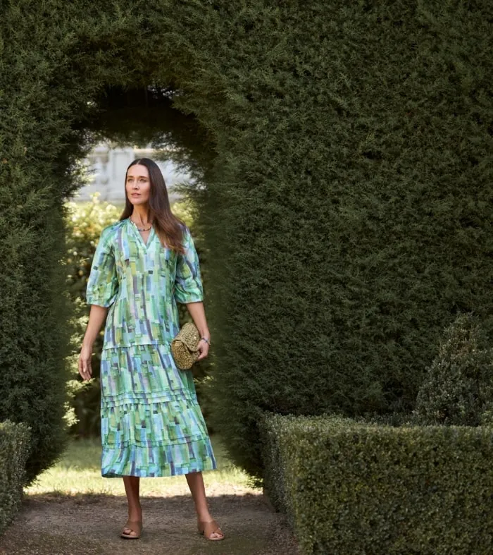 Tiered Maxi Dress + Harli Cross Strap + Le Croissant Beaded Purse