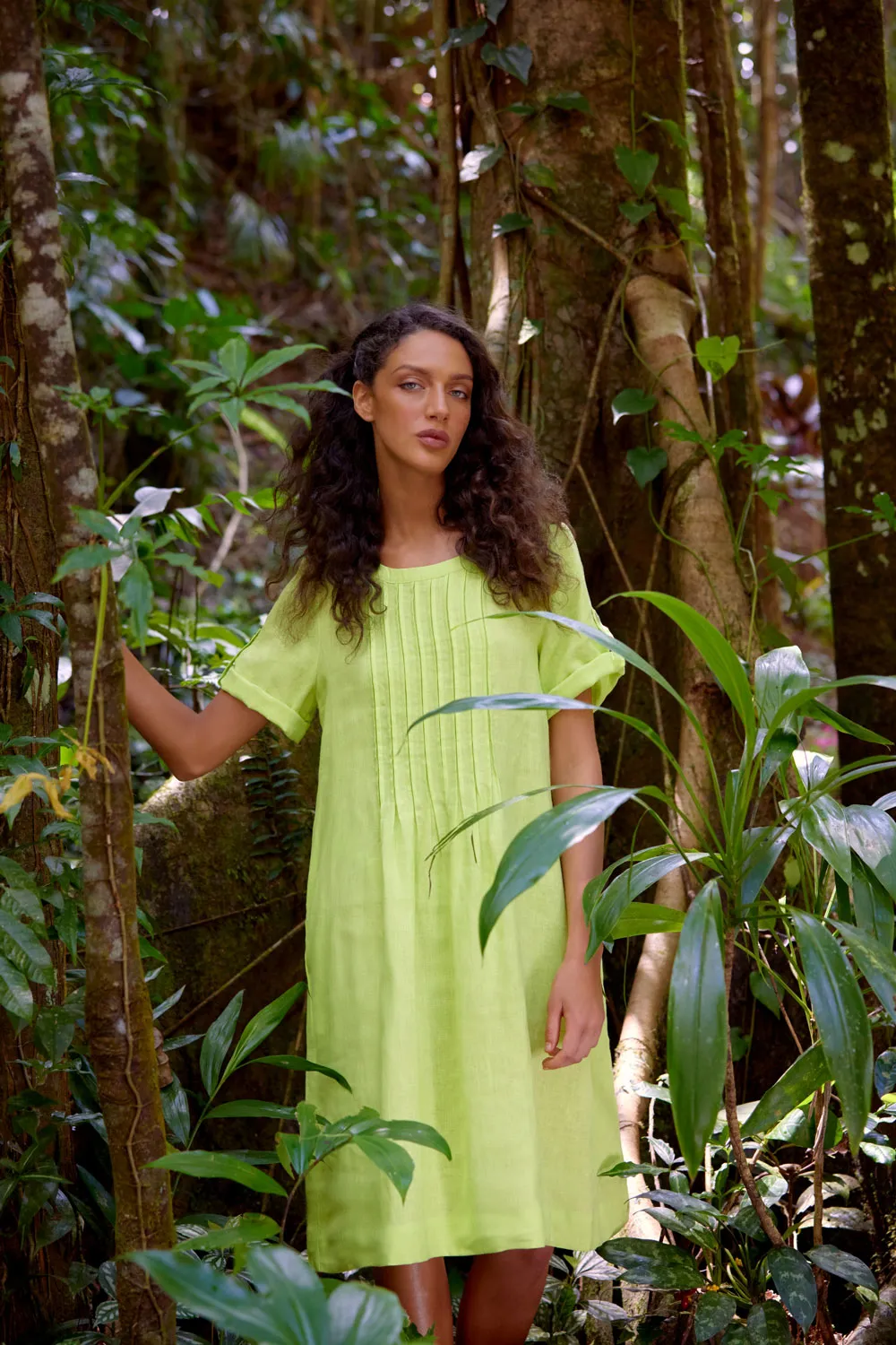 Pleated French Linen Dress