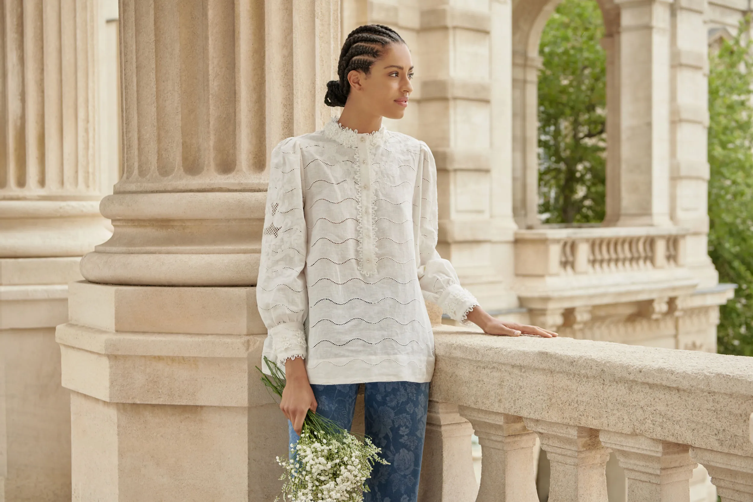 Embroidered Linen Blouse