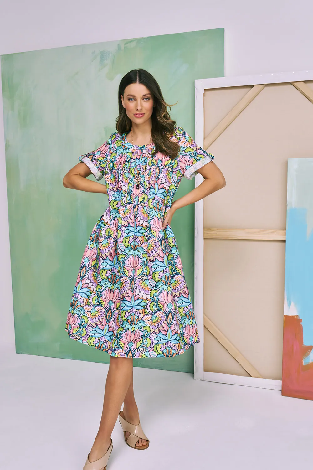 Linen Pleat Front Dress