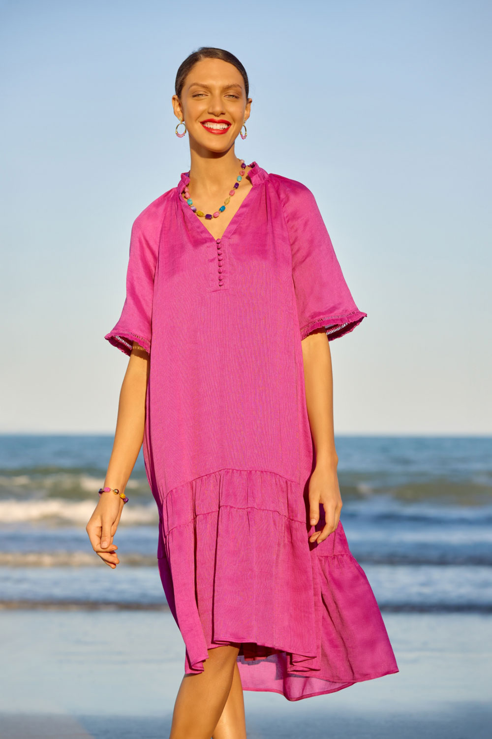 Linen Silk Ruffle Dress