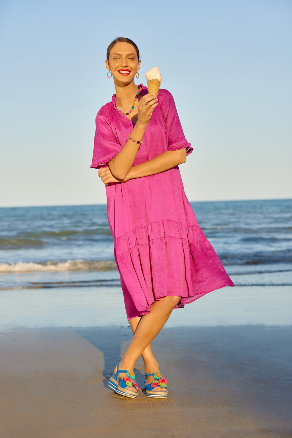 Linen Silk Ruffle Dress