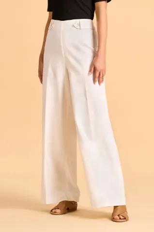Full Length Waist Tab Linen Pant