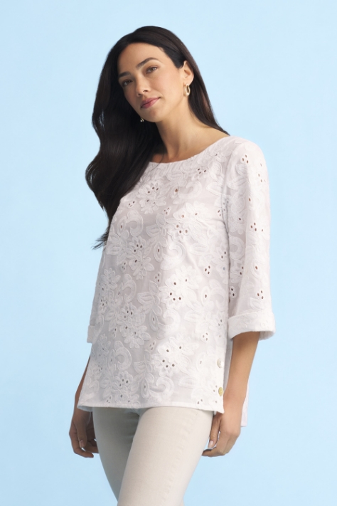 Broderie Side Button Top