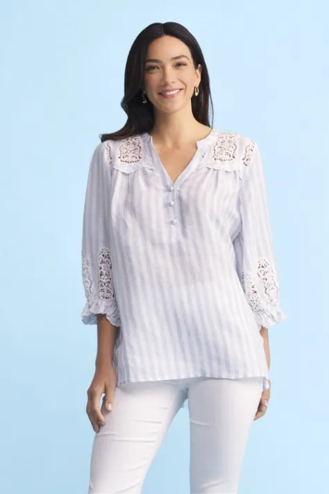 Lace Embroidered French Linen Top