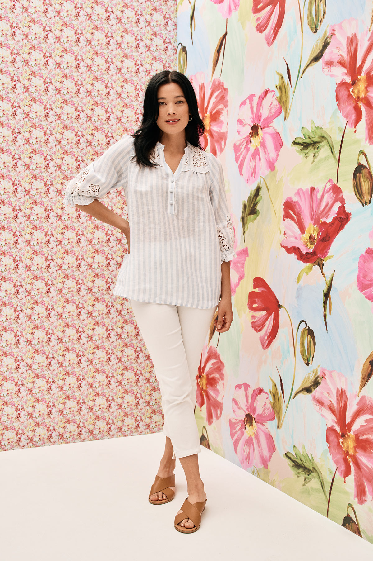 Lace Embroidered French Linen Top