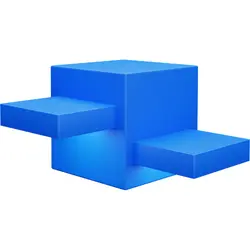 Blue 3D cube with two rectangular extensions protruding horizontally from opposite sides.