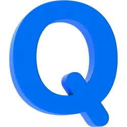 Bright blue abstract shape resembling a rounded Q or abstract ribbon on a white background.
