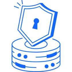 Simple blue line drawing of a camera with a red shutter button.