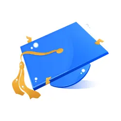 Blue graduation cap with gold tassel on a white background.