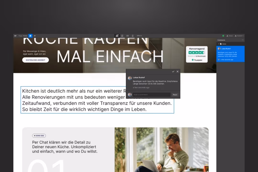 Webflow Editor Kommentare