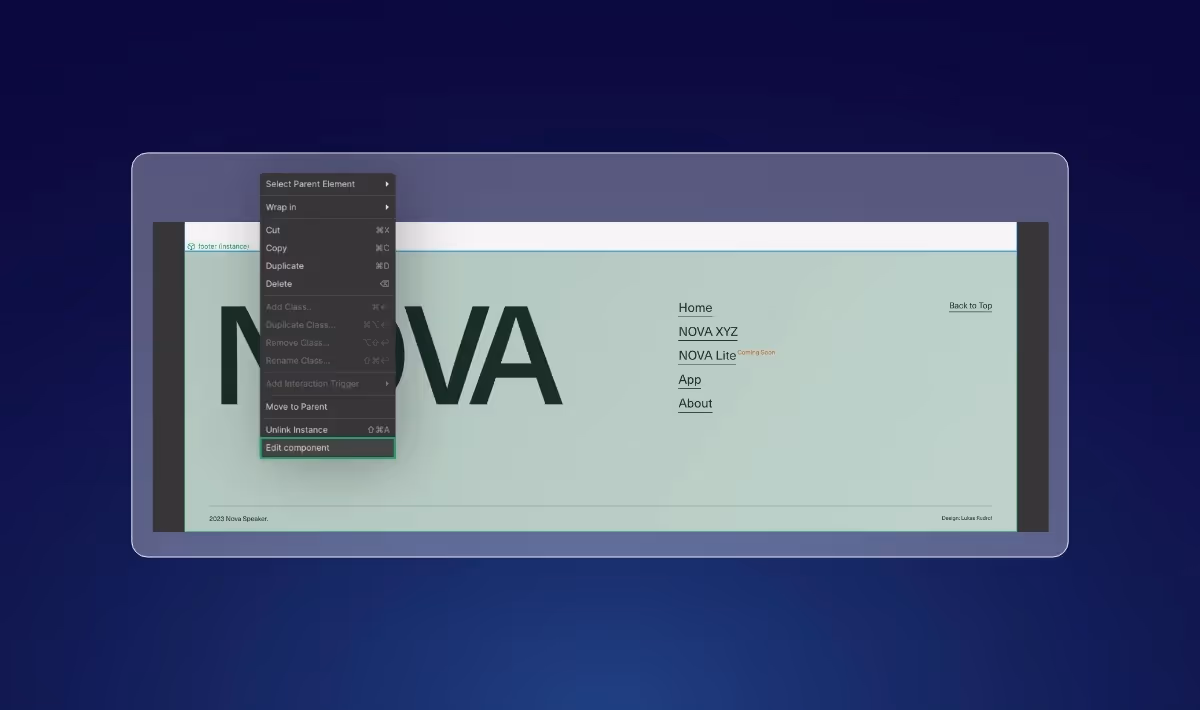 Webflow Komponente bearbeiten.