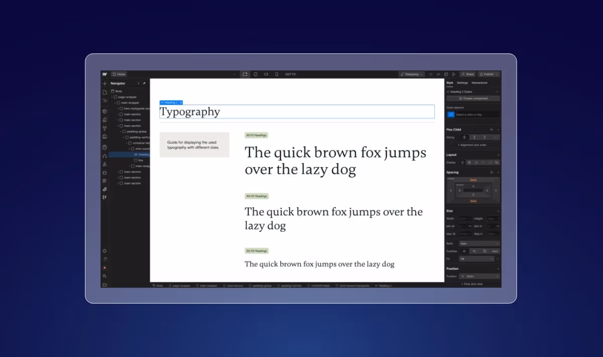 Vorschau eines Webflow Styleguides.