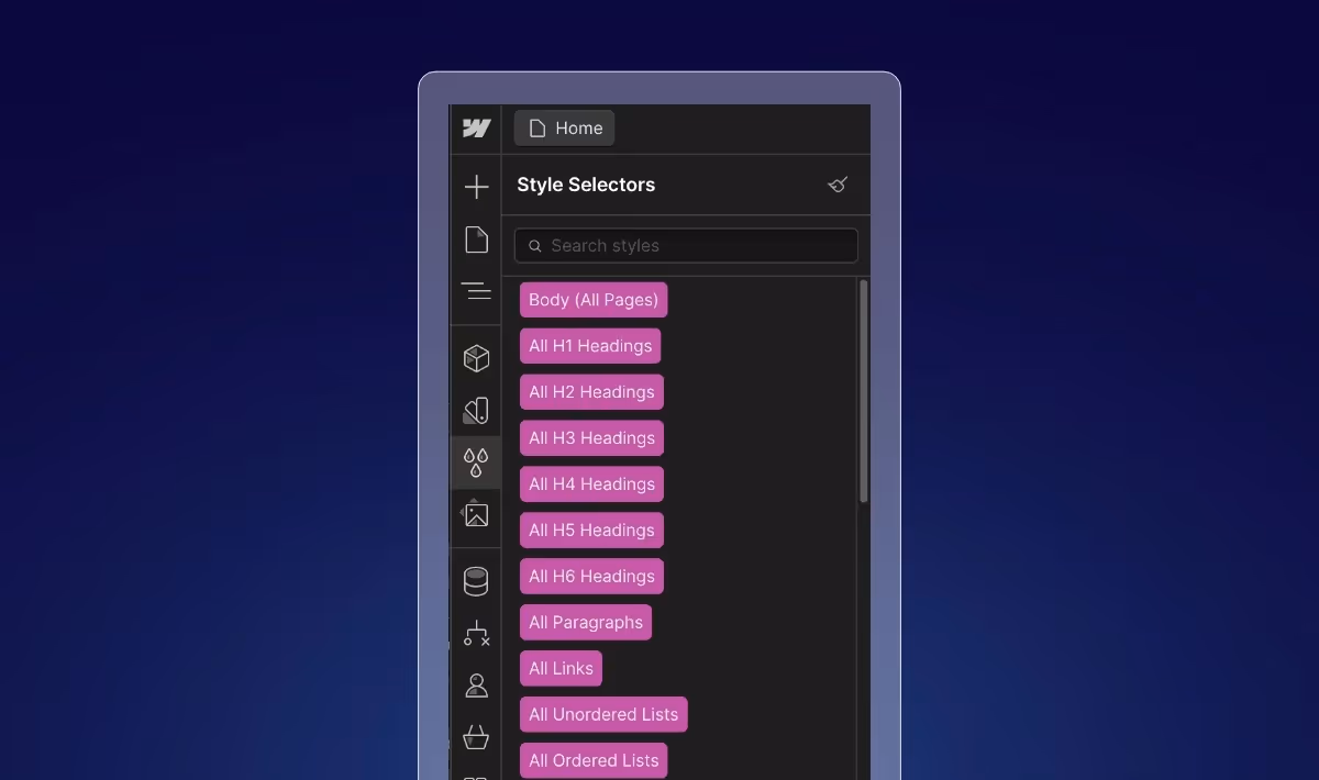 Webflow: Design durch globale CSS-Klassen.