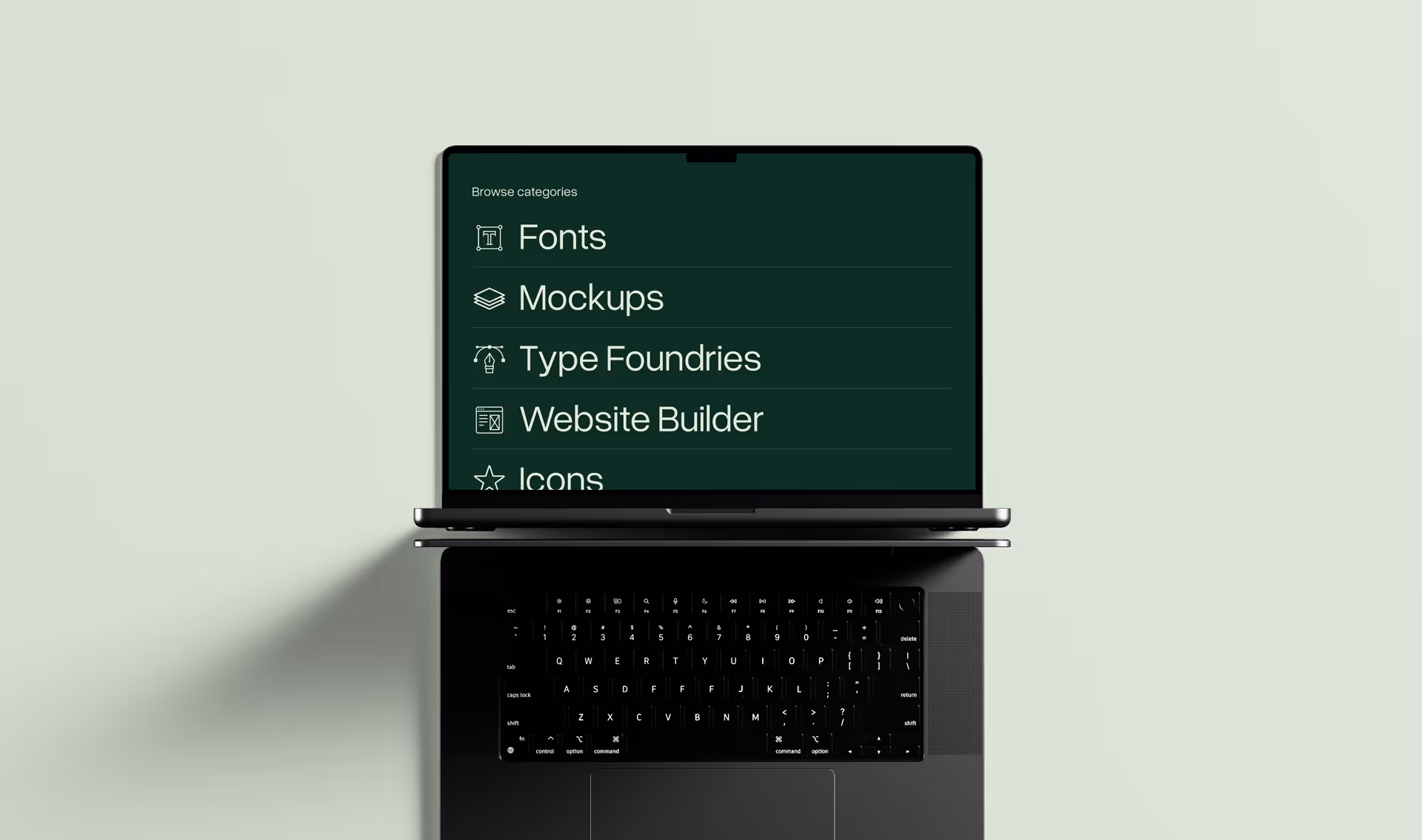 MacBook Mockup zeigt verschiedene Kategorien von novum.supply