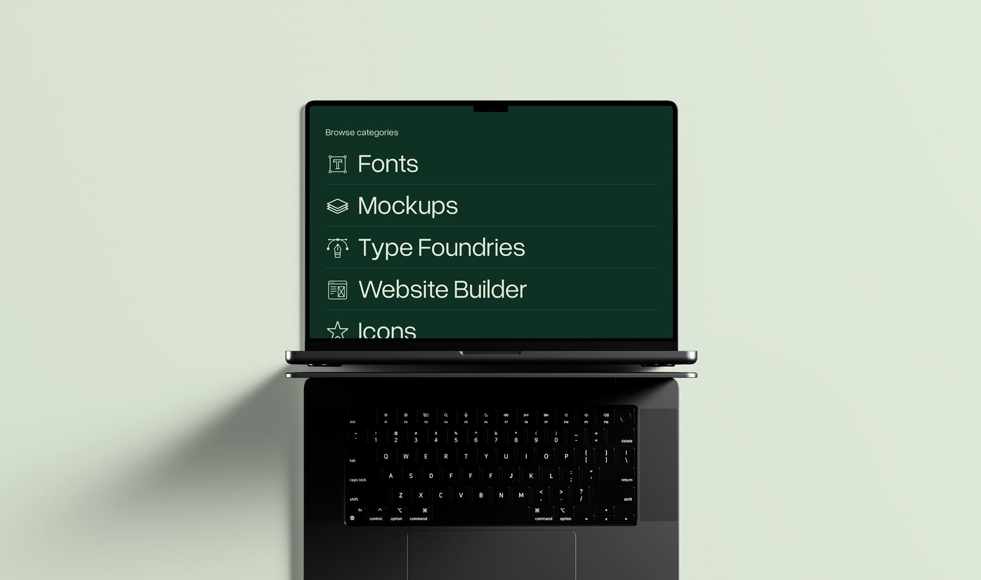 MacBook Mockup zeigt verschiedene Kategorien von novum.supply