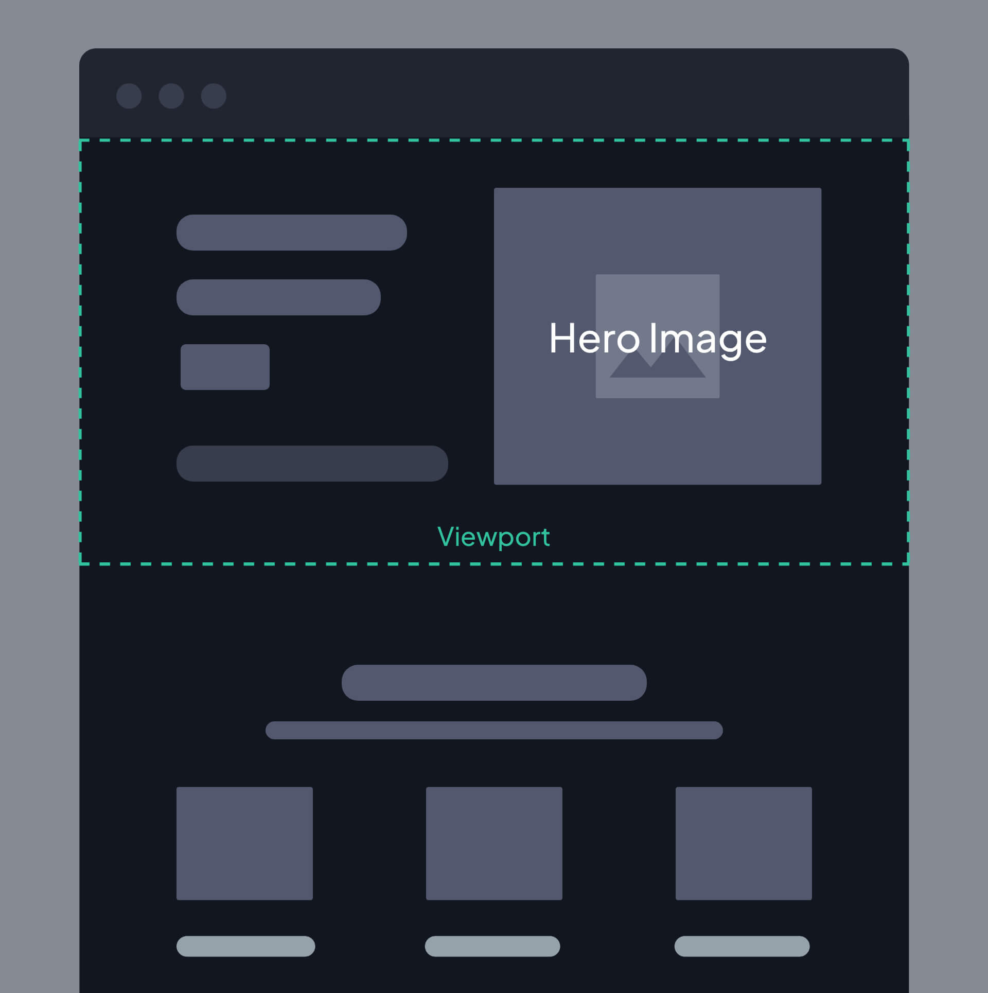 Wireframe of a Website with a hero image.