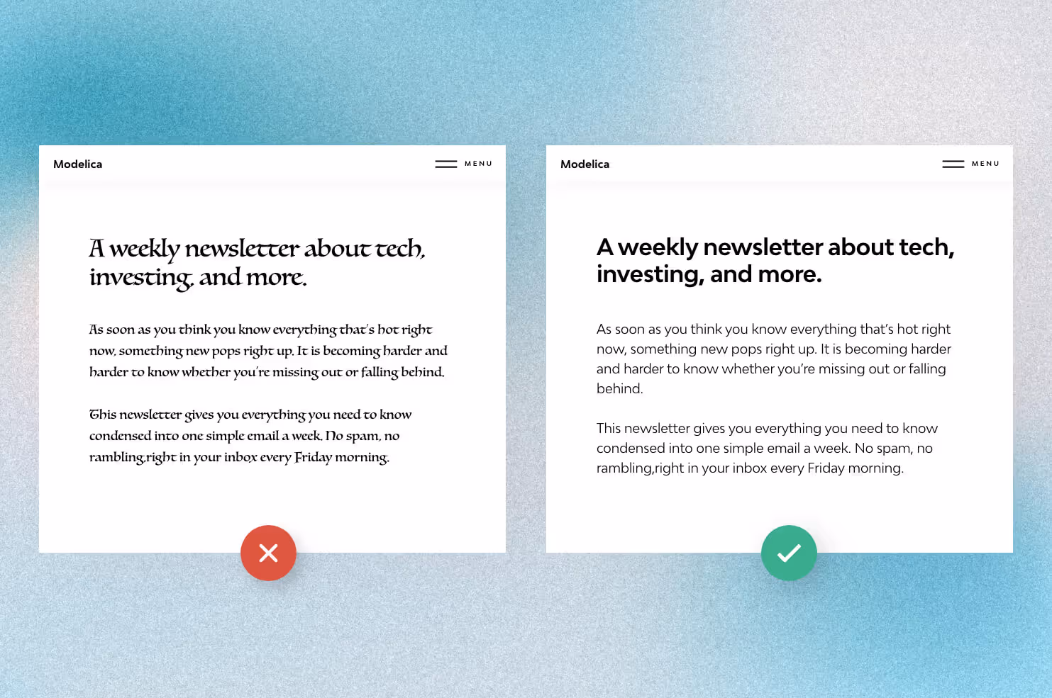 Comparison of two font choices.