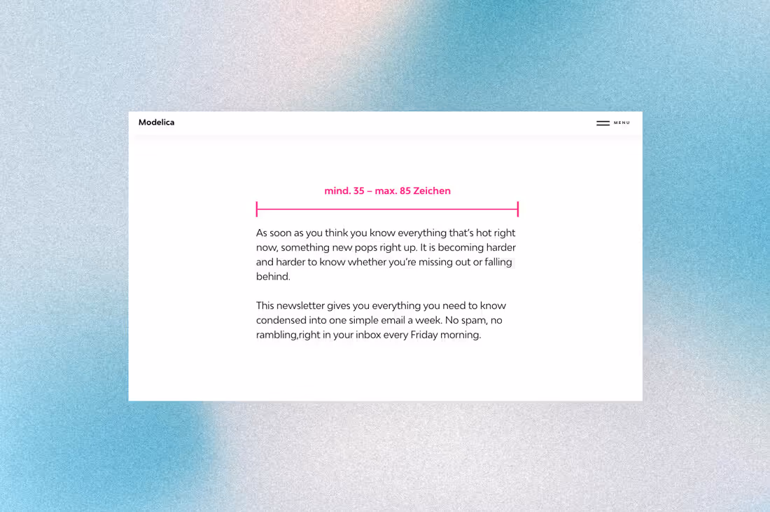 Design example of font character lengths.