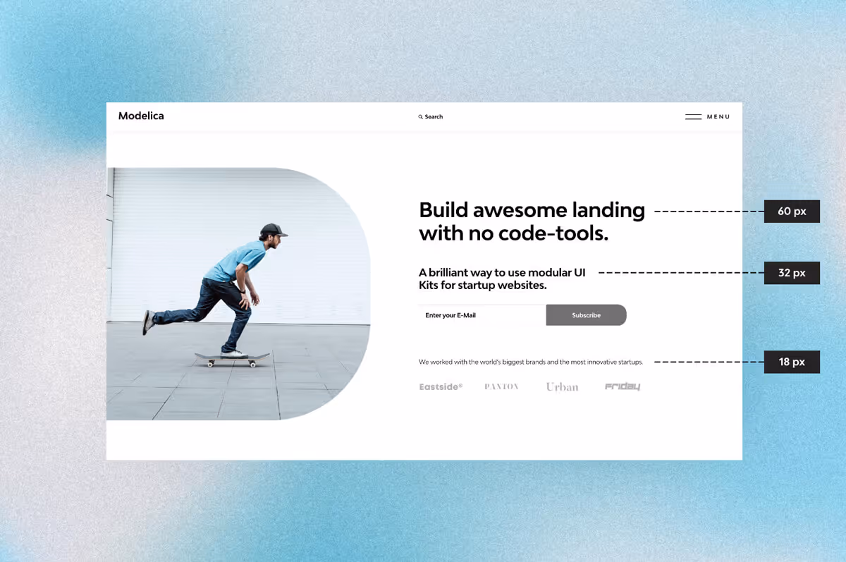 Example font sizes for desktop designs.