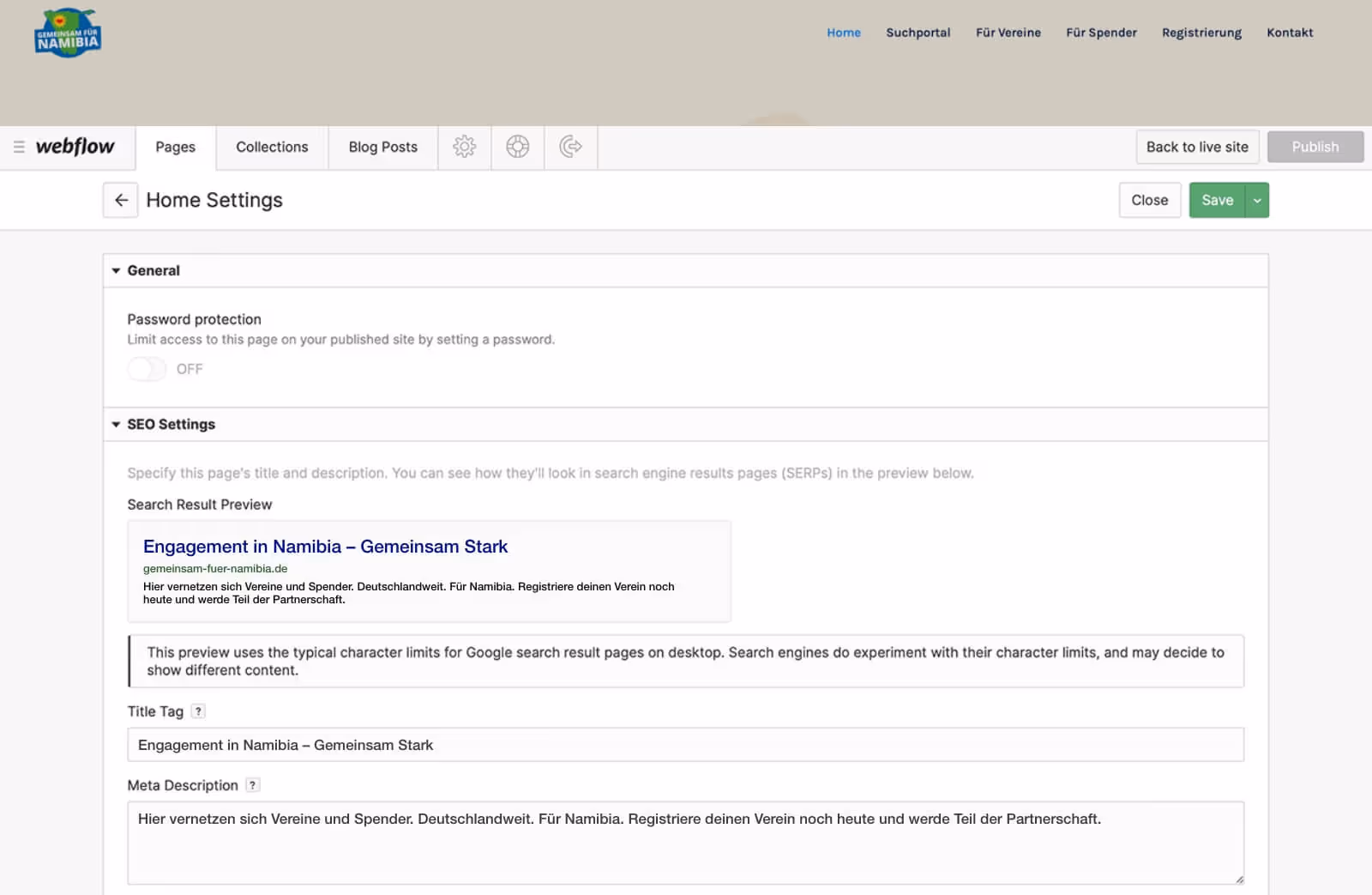 SEO Einstellungen mit dem Webflow Editor ändern.