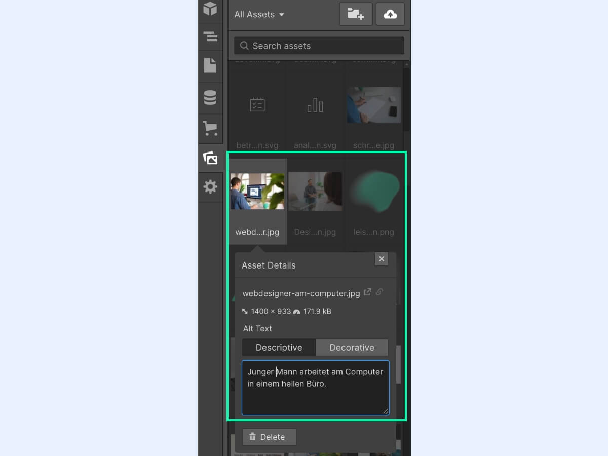 Webflow Bild Alt-Tag hinzufügen.