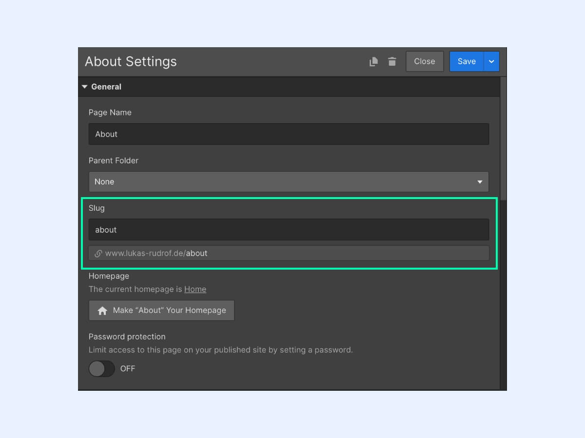 Webflow URL Struktur.