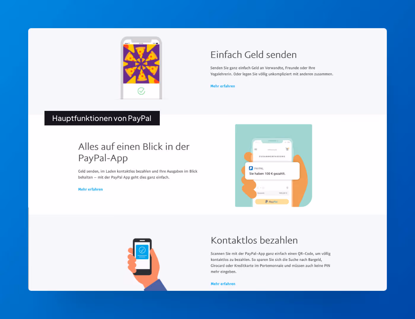 Website Screenshot of paypal.com which shows the main product features.