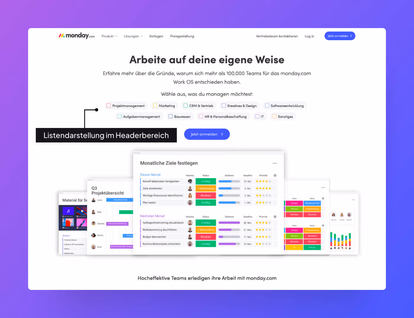 Website Screenshot of monday.com which shows the landing page.