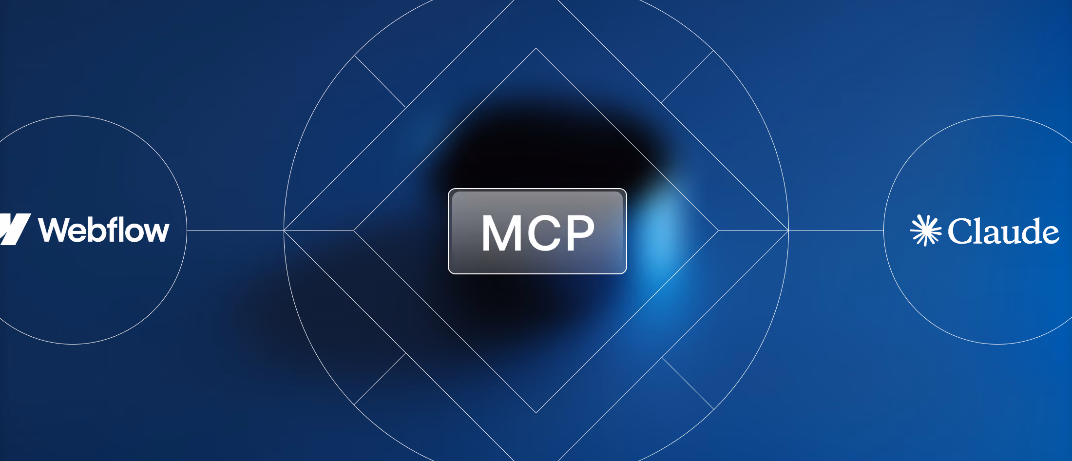 Abstrakter Hintergrund zeigt die Verbindung von Webflow MCP und Claude AI.