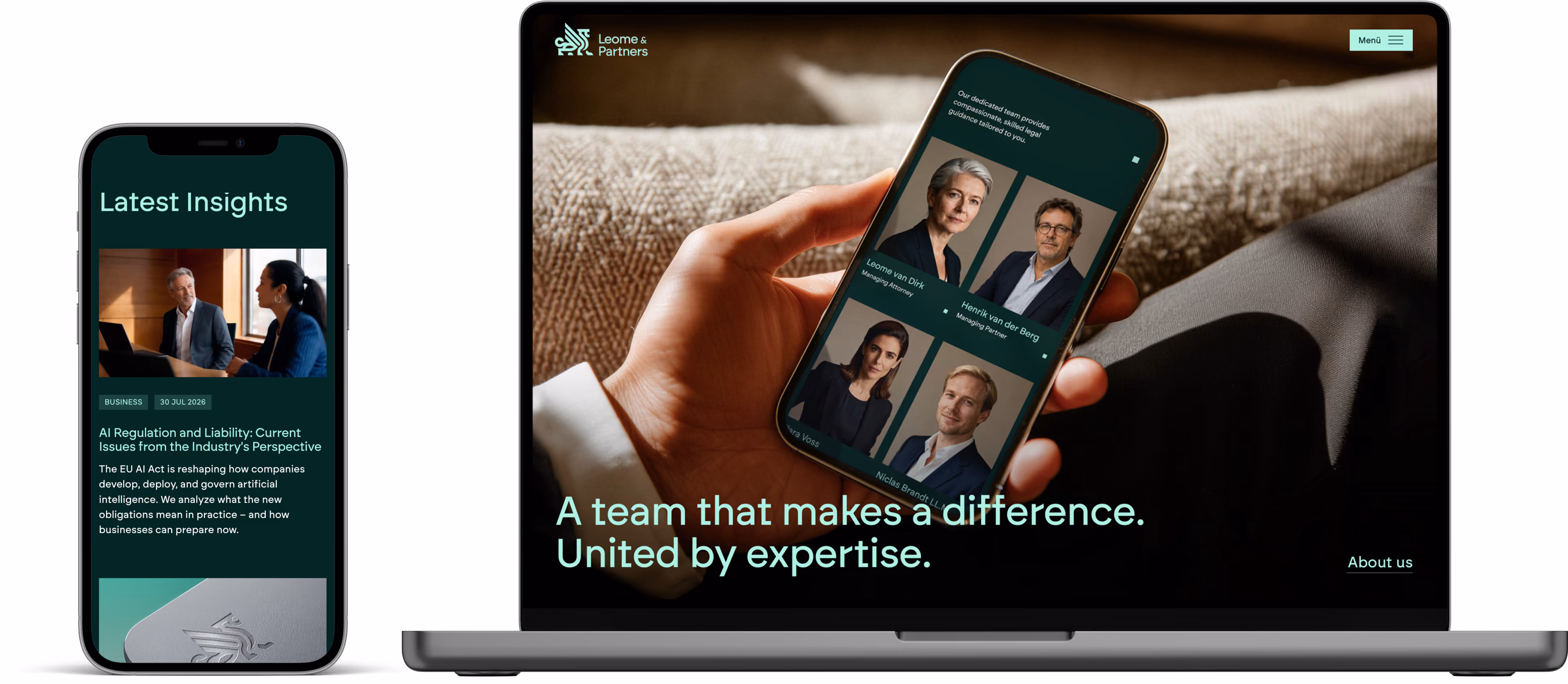 Ein iPhone und MacBook Mockup einer Anwaltskanzlei Website.