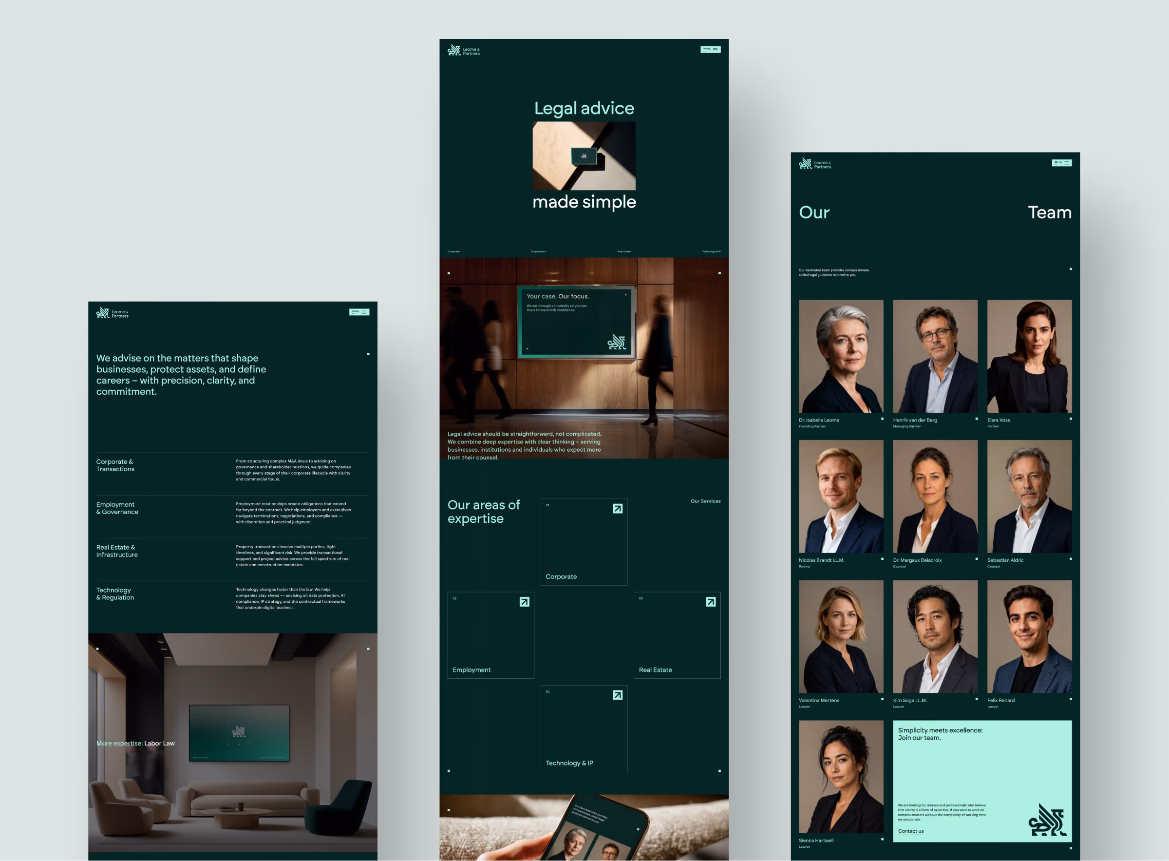 Website Screenshots von Leome & Partners, einer Anwaltskanzlei.