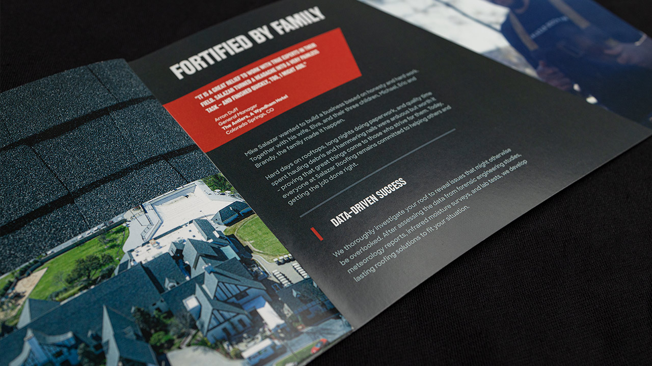 Salazar Roofing commercial brochure interior