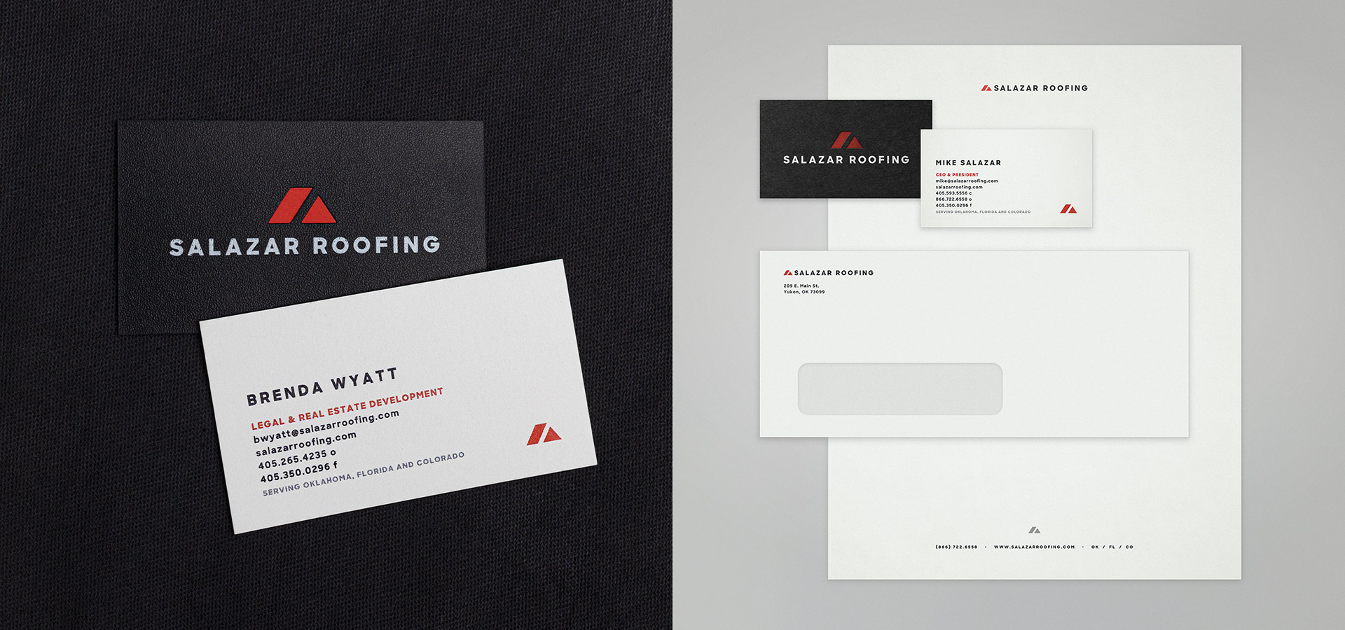Salazar Roofing business card and stationery
